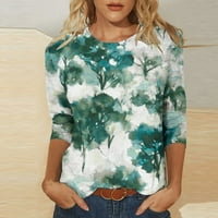 Košulje s popustom Plus za žene CREW izrez za dugih rukava Ležerne prilike od ispisane labave majice
