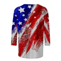 Majice s rukavima za žene Grafički okrugli vrat Ljetne kratke rukave Američke zastave zvijezde Stripes
