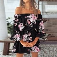 Yinguo Ljetne haljine za žene plaže sa ramenu Tunika Ležerne prilike sa labavim fit zvona mini cvjetna