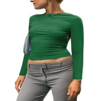 Ženska trendna majica, čvrsta boja mekani dugi rukav ugrađeni seksi izrez bez leđima izlazak na vrh