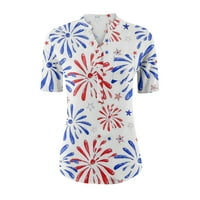 Košulje od 4. jula za žene Dressy Ležerne prilike Henley majice s kratkim rukavima V kamerska zastava