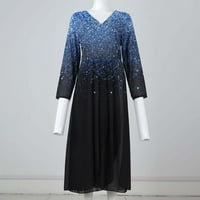 Ženske dame V-izrez francuska haljina večernja haljina šifon nepravilna haljina tamno plave s