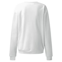 Dame bluze bijele ženske čirstmas ispis duksela s dugim rukavima povremena bluza pulover xl