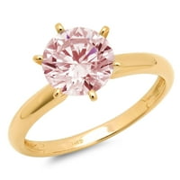2.5ct okrugli rez ružičasti simulirani dijamant 18k žuti zlatni gravirajući izjavu godišnjica Angažovanost