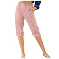 Ženske pamučne posteljine plus plus veličina elastičnih struka visokih struka Capri hlače Ljeto labave