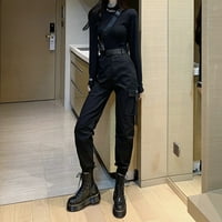 Ženske y2k hlače Baggy Casurgo Džebovi casual Streetwear Solid Jogger sa remenom Borba Twill Hlače hlače