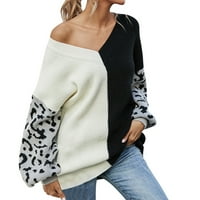Ženske modne duge rukave V-izrez Boja podudaranje labavih vrhova bluza pleteni džemper tietoc