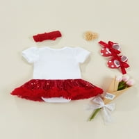 Calsunbaby Kids Baby Girls Heart Short rukav Tille Haljina za rubne trake za glavu Outfits Crveno slovo 3- mjeseci