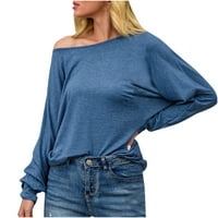 Ženski modni prevelizirani duksevi za pulover vrhovi O-izrez za šivanje tanke bluze plave l
