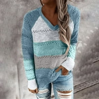Modni ženski povremeni patchwork V-izrez dugih rukava bluza vrhom džemperi za žene pulover džemper svijetlo