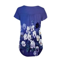 Ženske vrhove V-izrez labava bluza cvjetne žene majice kratki rukav ljetni plavi 2xl