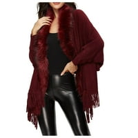 Kaput ženska modna temperamenta casual vunena ovratnik za ovratnik kardu kardigan džemper jakna crvena