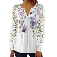 Ženske bluze i vrhovi Dressy čipkaste čipke dugih rukava V izrez tunika Floralne majice ljubičaste XL