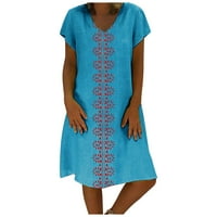 Ženske haljine ispisane V-izrez Mini iznad koljena modna ljetna haljina bez rukava svijetloplava plava