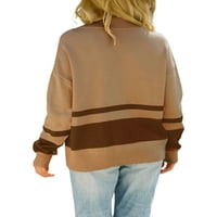 GENUISKIDS Ženski džemper jesen zimski pleteni pulover dugih rukava rever patent patchwork dukserice