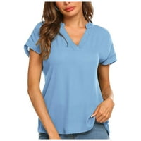 Modna ženska ljetna majica kratkih rukava s kratkim rukavima Šifon bluza Solid Color Sky Blue XXL