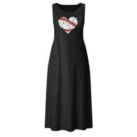 Ženska pamučna posteljina Comfy džep maxi haljina trendi okrugla izrez haljina bejzbol i srce tiskane