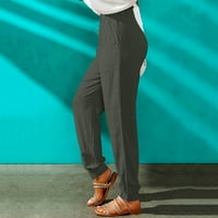 WHLBF Hlače za klirens žene čvrste pantalone hlače modni ljetni casual labavi pamučni i posteljini džep