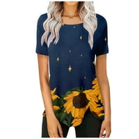 Žene Ljetne bluze Ženski okrugli dekolte Kratki rukav Pulover Tunic Tops modne ležerne majice Tee Blue