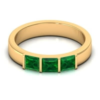 Tri kamenog prstena - baguette smaragdni prsten u baru, 14K žuto zlato, US 8,50
