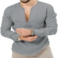 Niveer Men T majice Majica sa čvrstim bojama Dugi rukavi Modni pulover V bluza za vrat Tamno siva XL