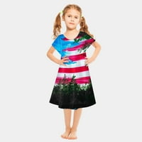 Dnevna haljina za kratku rukavu u Leuzinu i toddlerovu kratku rukavu 4. srpnja okrugla vrata Duljina