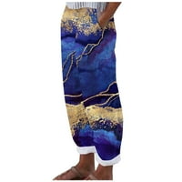 Jyeity ženska srednja moda, ispis udobnih labavih džepnih pantalona Hlače žene Padžama hlače plave veličine