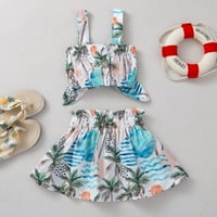 Felcia Baby Girl Ljeto Set Svježe biljne tiskanje Knotted Suspender Tops A-line mini suknja