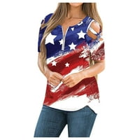 Američki trening zastava za žene T majice Strappy Hladni ramena O vrat patentni zatvarač Osnovni 4.