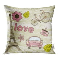 Pariz Tower Eiffel Coffee Car Goet Flower Francuski odmor Cafe Crtani jastuk za jastuk