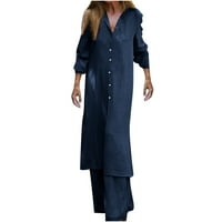 BRGlopf Dvije odjeće za ženske gumne s dugim rukavima s dugim rukavima niz majica Trendi set hlača