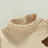 Seyurigaoka Toddler Dječja jesen zimski rebrani košulji s majicama medvjeda Embroidery Ispis dugih rukava