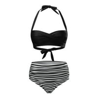 Aaiymet kupanje za žene kupaći kostim visokim vinagenim ženama ruširani struk retro tisak bikini dva set kupaćih kostimi Tankenis set, bijeli XL