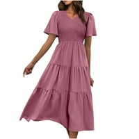Aurouralne ženske haljine na klirensu žene modne rukave s V-izrezom ljetna večernja partijska tiskanje dame džep prsluk duga haljina