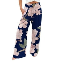 Fartey Ženska cvjetna pantalona za cvjetne pantalone Sobni udobnosti elastičnih visokih struka sa džepovima Ležerne za odmor široke noge