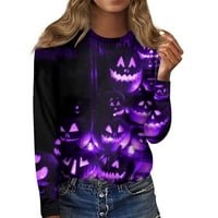 Trik ili trend trend Himinway Casual s kapuljačom ženska modna kapuljača za Halloween Print dugih rukava Pulover za posadu Top bluza Purple 5xl