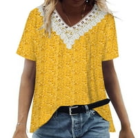 INLEIFE Plus veličina Ženska košulja, ženska čipka za šivanje bluza plus veličina kratkih rukava V-izrez