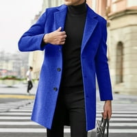 Zimske plave jakne za muškarce Slim kaput rever ovratnik dugih rukava podstavljena koža vintage zgušnjavati ovčje kože poliester