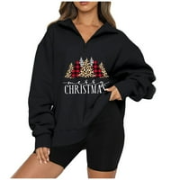 Božićna zatvaračka bluza, ženska moda zip džemper vrhovi dugih rukava božićno drvce ruka za ispis, povremeni