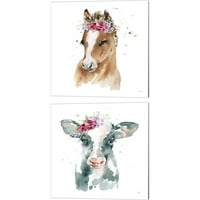 Sjajna umjetnost sada cvjetna pony & krava ružičasta Katrina Pete Platno Art Stit svaki 14 w 14h