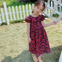 Dječje djece Dječje djevojke Ljetni cvijet Ispis ruffle rukave haljina 4- godine