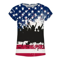 OAVQHLG3B Ženski ljetni vrhovi casual casual američka zastava Ispis majica kratkih rukava bluza
