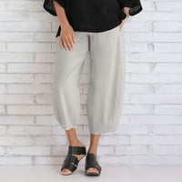 Ljetne kaprione hlače za žene Ležerne prilike punog pamučnog posteljina elastična pantalona za struk