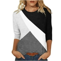 Ženska modna tiskana labava majica Srednja rukava rukava za bluzu u okruglom vratu Ležerne prilike AQ