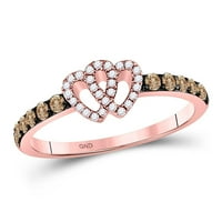 10k Rose Gold okrugli smeđi dijamantski prsten za srce CTTW