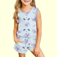 Lovskoo Toddler Kids Girls Ljeto odijelo Tenkovi Cvjetni tisak Udobne pamučne majice na vrhu kratke kratke hlače postavljene