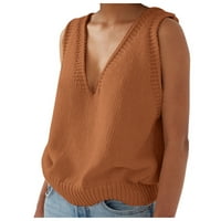 〖Roliyen〗 džemperi za žene preperpy stil pletena spremnik vrhunsko bez rukava V-izrez vintage džemper