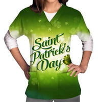 Mikilon Ženska majica s kratkim rukavima V-izrez Saint Patrick ispisana džepnim štitnicima Žene na majicama