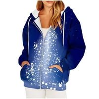 Žene plus veličine kaputi ispisani kapuljač sa kapuljačom dugim rukavima up up plavu jaknu sa džepom