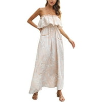 Rovga haljine za žene žensko ljeto s ramena Maxi haljina rubti bez plave bijele porculain boho casual